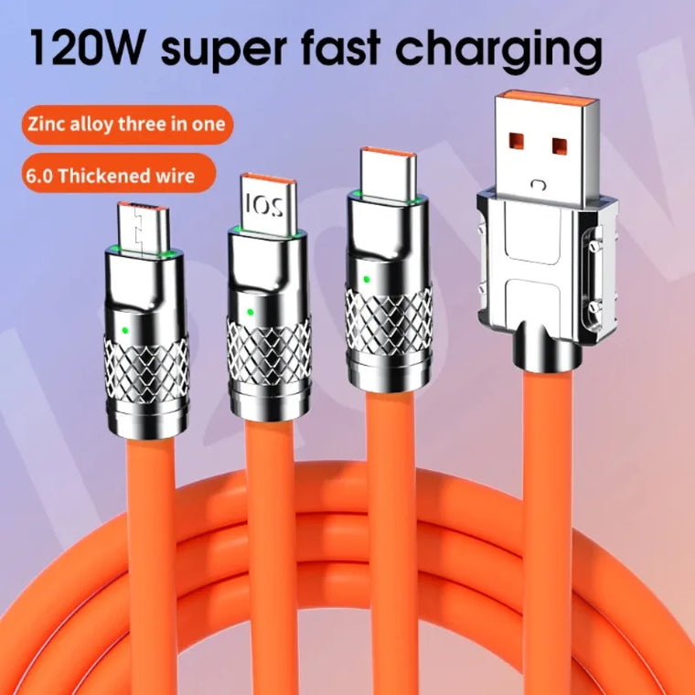 Fast Charging Cable - 120W 3-in-1 Micro USB & Type C